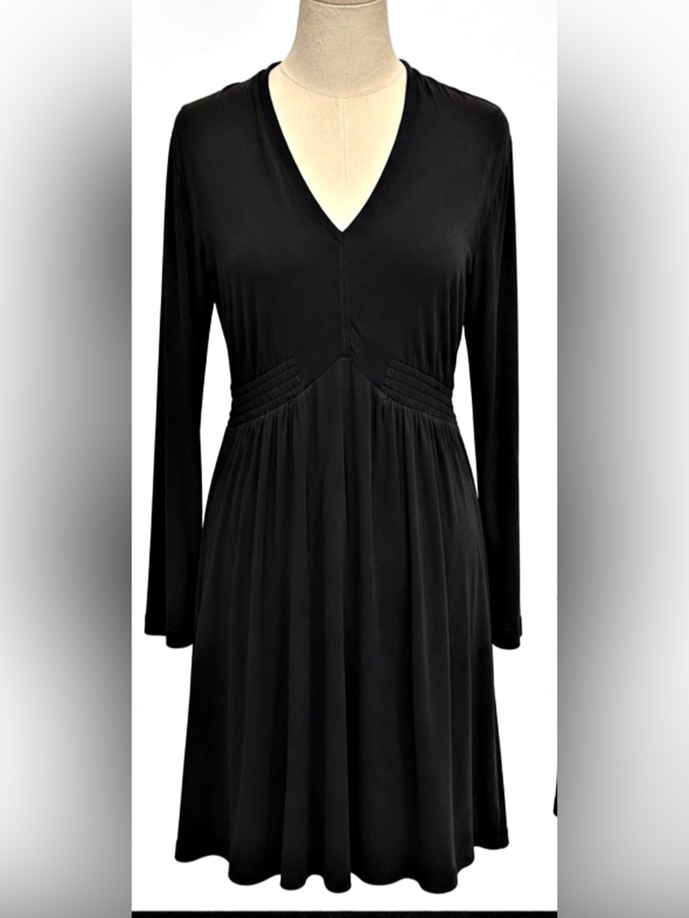Boden J0304 Black V-Neck Long Sleeve Jersey Midi Dress Size 10